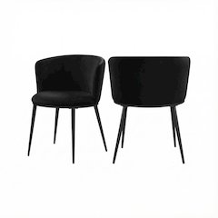 Matte Black Velvet Dining Chairs Set of 2 with Contemporary Back Height