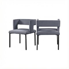 Matte Black Velvet Dining Chairs, Set of 2 with Contemporary Style