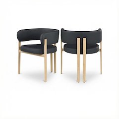 Neutral Vegan Leather Dining Chairs Set of 2 with Armrests