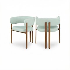 Walnut Vegan Leather Dining Chair Set of 2 with Armrests and Contemporary Design