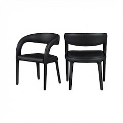 Black Vegan Leather Dining Chair Contemporary Style Comfortable Seat