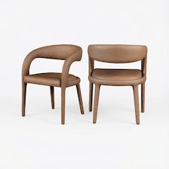 Brown Vegan Leather Dining Chair with Armrests and Cushioned Seat