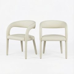 Cream Vegan Leather Dining Chair Contemporary Armrest Seat Comfortable Support