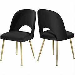 Gold Velvet Dining Chair Set of 2 with Contemporary Design and Cushioned Seat