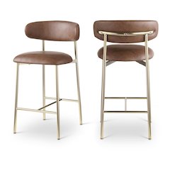 Vegan Leather Counter Stools with Back, Kitchen Island, Brown, Set of 2