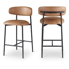 Vegan Leather Counter Stools with Back, Kitchen Island, Cognac, Set of 2