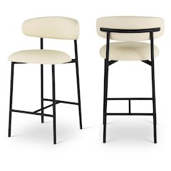 Vegan Leather Counter Stools with Back, Kitchen Island, Cream, Set of 2