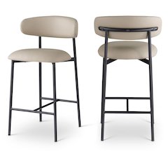 Vegan Leather Counter Stools with Back, Kitchen Island, Taupe, Set of 2
