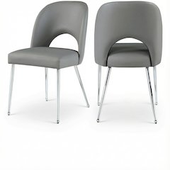 Chrome Vegan Leather Dining Chairs Set of 2 with Contemporary Design