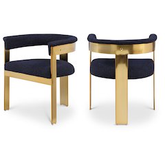 Romeo Navy Boucle Fabric Dining Chair, Set of 2
