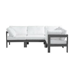 White Fabric Outdoor Modular Sofa With Contemporary Style And Cushioned Back