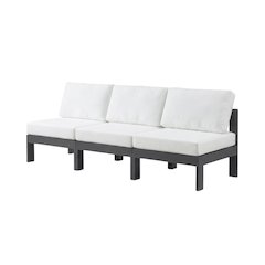 White Fabric Outdoor Patio Modular Sofa, Contemporary Design, Cushioned Seat