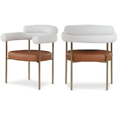 Blake Cognac Vegan Leather / Cream Boucle Fabric Dining Chair, Set of 2