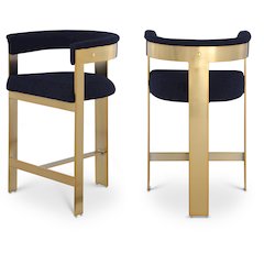 Romeo Navy Boucle Fabric Counter Stool, Set of 2