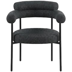 Boucle Upholstered Dining Chairs with Arms, Black Boucle Fabric, Set of 2