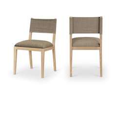 Avon Brown Linen Textured Fabric Dining Side Chair, Set of 2