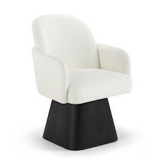 Marlowe Cream Linen Textured Fabric Upholstered Swivel Dining Arm Chair