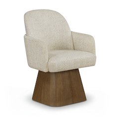 Marlowe Beige Linen Textured Fabric Upholstered Swivel Dining Arm Chair