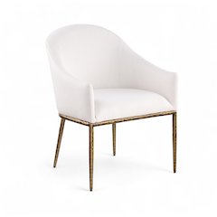 Ferro Cream Linen Textured Performance Fabric Upholstered Dining Arm Chair