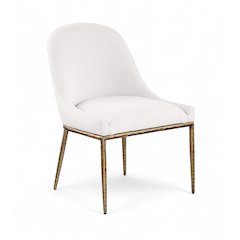 Ferro Cream Linen Textured Performance Fabric Upholstered Dining Side Chair