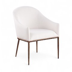 Ferro Cream Linen Textured Performance Fabric Upholstered Dining Arm Chair