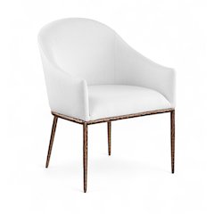 Ferro White Linen Textured Performance Fabric Upholstered Dining Arm Chair