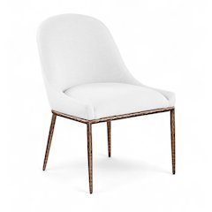 Ferro White Linen Textured Performance Fabric Upholstered Dining Side Chair
