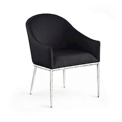 Ferro Black Linen Textured Performance Fabric Upholstered Dining Arm Chair