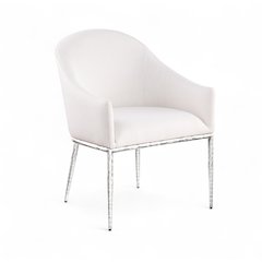 Ferro Cream Linen Textured Performance Fabric Upholstered Dining Arm Chair