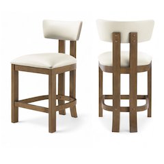 Lavrin Cream Vegan Leather Upholstered Counter Stool, Set of 2