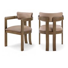 Lavrin Tan Vegan Leather Upholstered Dining Arm Chair, Set of 2
