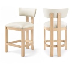 Lavrin Cream Vegan Leather Upholstered Counter Stool, Set of 2