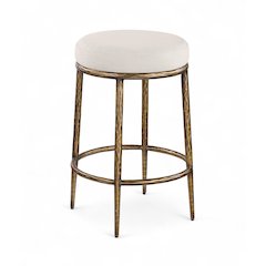 Ferro Beige Linen Textured Performance Fabric Upholstered Counter Stool