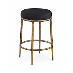 Ferro Black Linen Textured Performance Fabric Upholstered Counter Stool