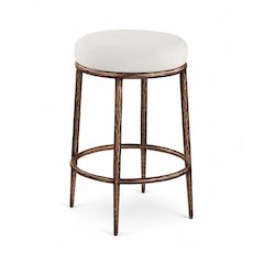 Ferro Cream Linen Textured Performance Fabric Upholstered Counter Stool
