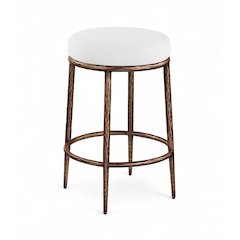 Ferro White Linen Textured Performance Fabric Upholstered Counter Stool