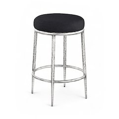 Ferro Black Linen Textured Performance Fabric Upholstered Counter Stool