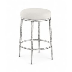 Ferro Cream Linen Textured Performance Fabric Upholstered Counter Stool