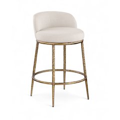 Ferro Beige Linen Textured Performance Fabric Upholstered Counter Stool