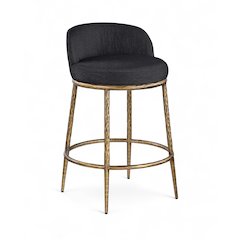 Ferro Black Linen Textured Performance Fabric Upholstered Counter Stool