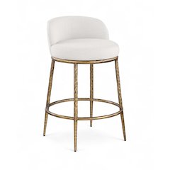 Ferro Cream Linen Textured Performance Fabric Upholstered Counter Stool