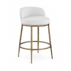 Ferro White Linen Textured Performance Fabric Upholstered Counter Stool