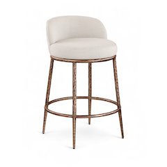 Ferro Beige Linen Textured Performance Fabric Upholstered Counter Stool