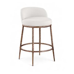 Ferro Cream Linen Textured Performance Fabric Upholstered Counter Stool