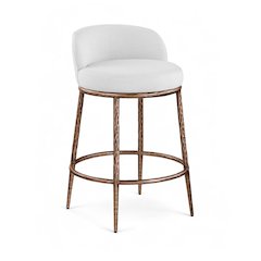 Ferro White Linen Textured Performance Fabric Upholstered Counter Stool