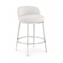 Ferro Cream Linen Textured Performance Fabric Upholstered Counter Stool