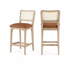 Atrium Cognac Vegan Leather Upholstered Counter Stool, Set of 2