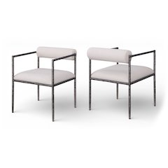 Axis Beige Linen Textured Fabric Upholstered Dining Chair, Set of 2