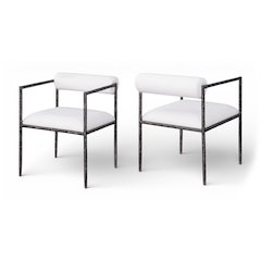 Axis Cream Linen Textured Fabric Upholstered Dining Chair, Set of 2