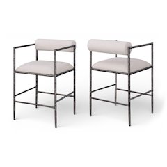 Axis Beige Linen Textured Fabric Upholstered Counter Stool, Set of 2